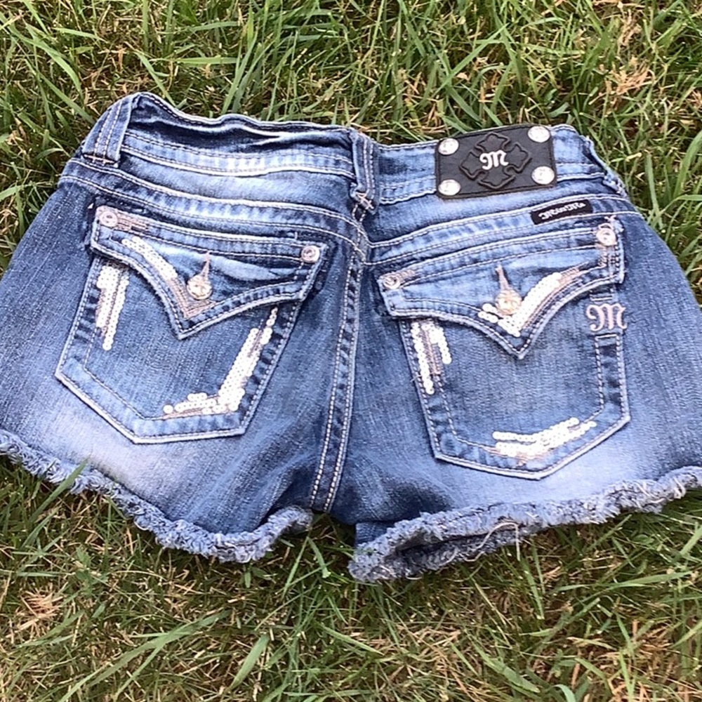 Miss Me Blue Distressed Denim Cutoff Shorts - Picture 3 of 3